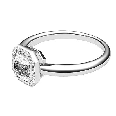 Simple Flat Asscher Solitaire halo Classic band