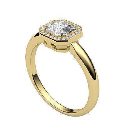 Simple Flat Asscher Solitaire halo Classic band