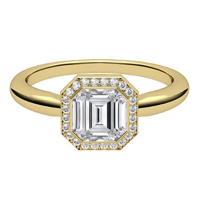 Simple Flat Asscher Solitaire halo Classic band