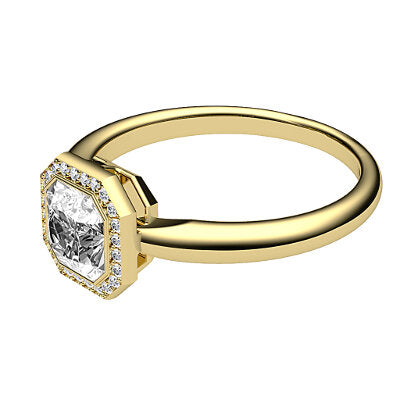 Simple Flat Asscher Solitaire halo Classic band