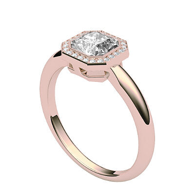Simple Flat Asscher Solitaire halo Classic band