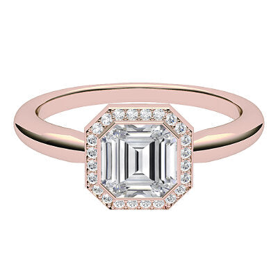 Simple Flat Asscher Solitaire halo Classic band