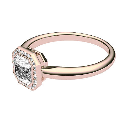 Simple Flat Asscher Solitaire halo Classic band