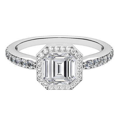 Simple Flat Asscher Solitaire halo Half diamond band