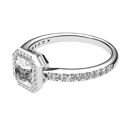 Simple Flat Asscher Solitaire halo Half diamond band