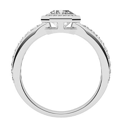 Simple Flat Asscher Solitaire halo Half diamond band