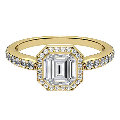 Simple Flat Asscher Solitaire halo Half diamond band