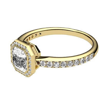Simple Flat Asscher Solitaire halo Half diamond band