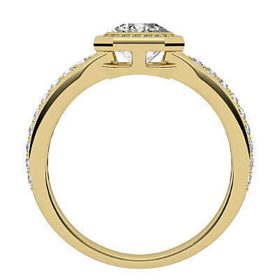 Simple Flat Asscher Solitaire halo Half diamond band
