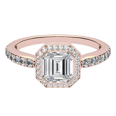 Simple Flat Asscher Solitaire halo Half diamond band