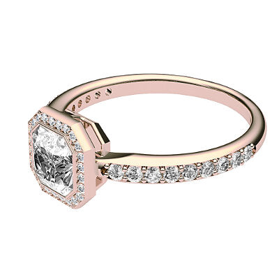 Simple Flat Asscher Solitaire halo Half diamond band