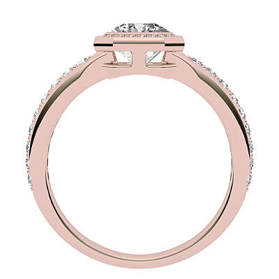 Simple Flat Asscher Solitaire halo Half diamond band
