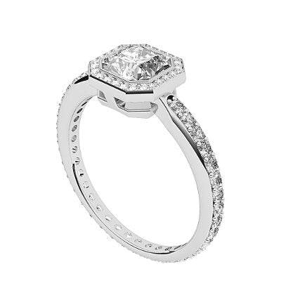 Simple Flat Asscher Solitaire halo Full diamond band