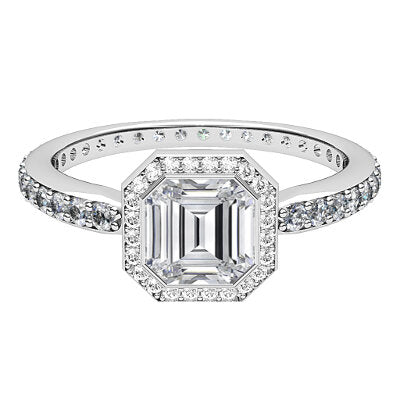 Simple Flat Asscher Solitaire halo Full diamond band
