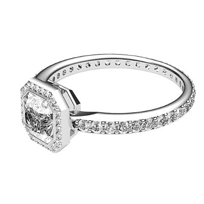 Simple Flat Asscher Solitaire halo Full diamond band