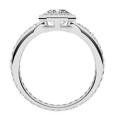 Simple Flat Asscher Solitaire halo Full diamond band