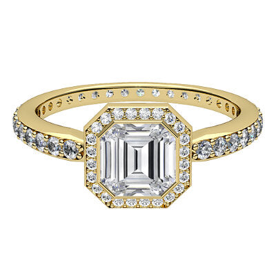 Simple Flat Asscher Solitaire halo Full diamond band