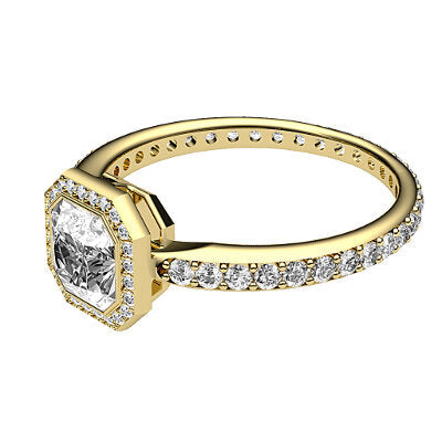 Simple Flat Asscher Solitaire halo Full diamond band