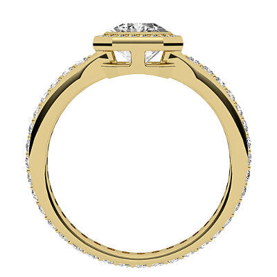 Simple Flat Asscher Solitaire halo Full diamond band