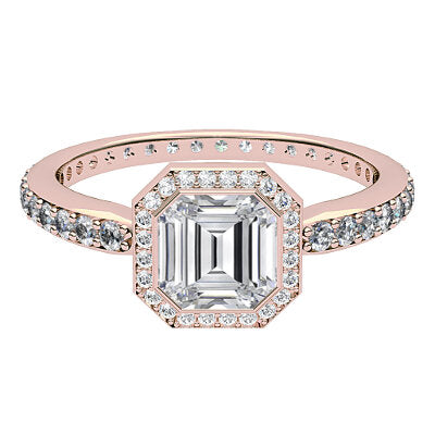 Simple Flat Asscher Solitaire halo Full diamond band