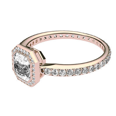 Simple Flat Asscher Solitaire halo Full diamond band