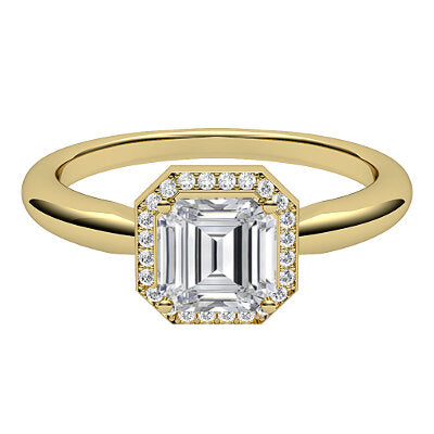 Simple Flat Asscher Solitaire halo Classic band 4 Prongs