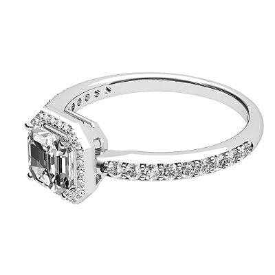 Simple Flat Asscher Solitaire halo Half diamond band 4 Prongs