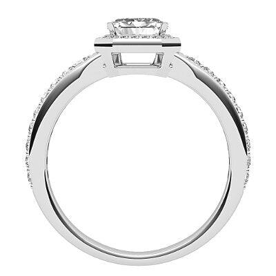 Simple Flat Asscher Solitaire halo Half diamond band 4 Prongs