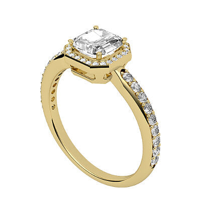 Simple Flat Asscher Solitaire halo Half diamond band 4 Prongs