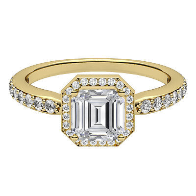 Simple Flat Asscher Solitaire halo Half diamond band 4 Prongs