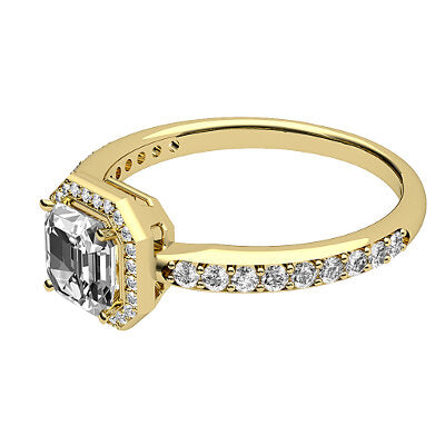Simple Flat Asscher Solitaire halo Half diamond band 4 Prongs