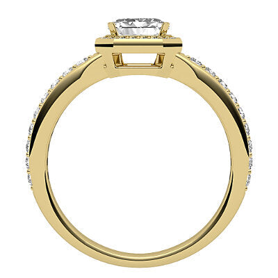 Simple Flat Asscher Solitaire halo Half diamond band 4 Prongs