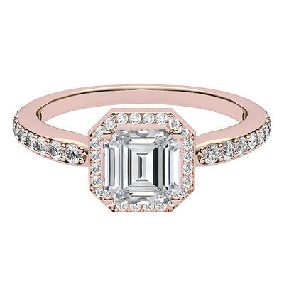 Simple Flat Asscher Solitaire halo Half diamond band 4 Prongs