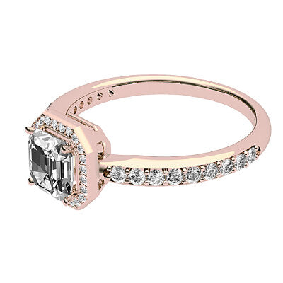 Simple Flat Asscher Solitaire halo Half diamond band 4 Prongs