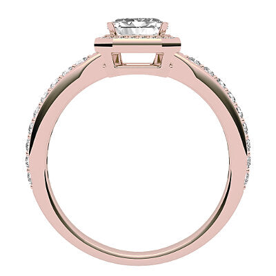 Simple Flat Asscher Solitaire halo Half diamond band 4 Prongs