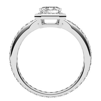 Simple Flat Asscher Solitaire halo Full diamond band 4 Prongs