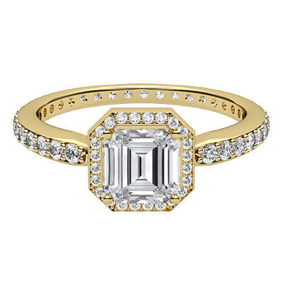 Simple Flat Asscher Solitaire halo Full diamond band 4 Prongs
