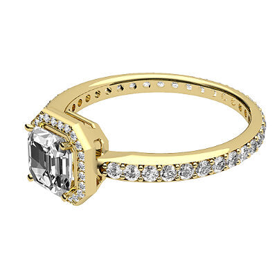 Simple Flat Asscher Solitaire halo Full diamond band 4 Prongs