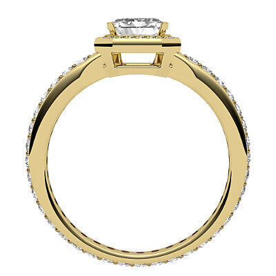 Simple Flat Asscher Solitaire halo Full diamond band 4 Prongs