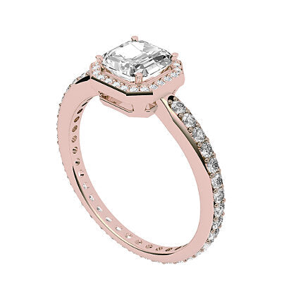 Simple Flat Asscher Solitaire halo Full diamond band 4 Prongs