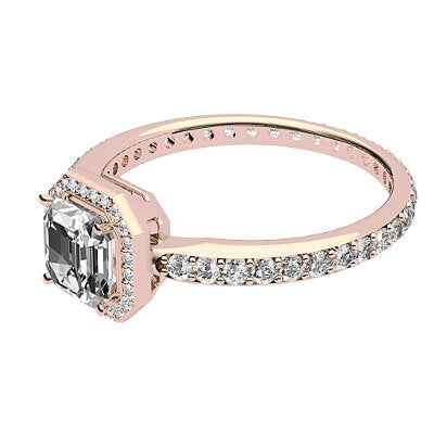 Simple Flat Asscher Solitaire halo Full diamond band 4 Prongs