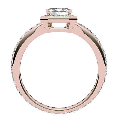 Simple Flat Asscher Solitaire halo Full diamond band 4 Prongs