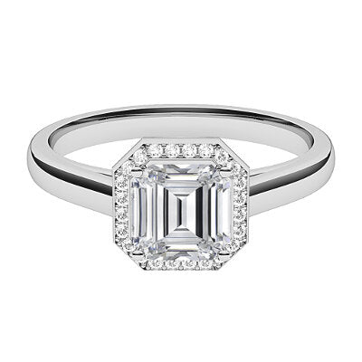 Trionfo Asscher Solitaire halo Classic band 4 Prongs