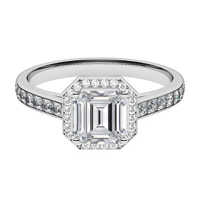 Trionfo Asscher Solitaire halo Half diamond band 4 Prongs