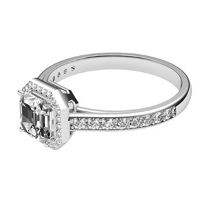 Trionfo Asscher Solitaire halo Half diamond band 4 Prongs