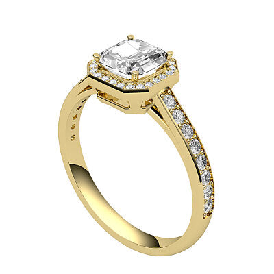 Trionfo Asscher Solitaire halo Half diamond band 4 Prongs