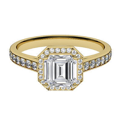 Trionfo Asscher Solitaire halo Half diamond band 4 Prongs