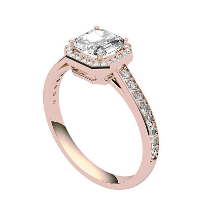 Trionfo Asscher Solitaire halo Half diamond band 4 Prongs