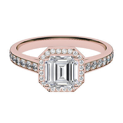Trionfo Asscher Solitaire halo Half diamond band 4 Prongs