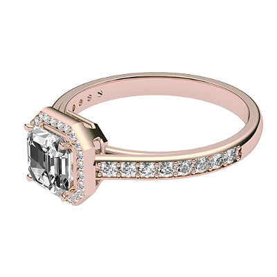 Trionfo Asscher Solitaire halo Half diamond band 4 Prongs
